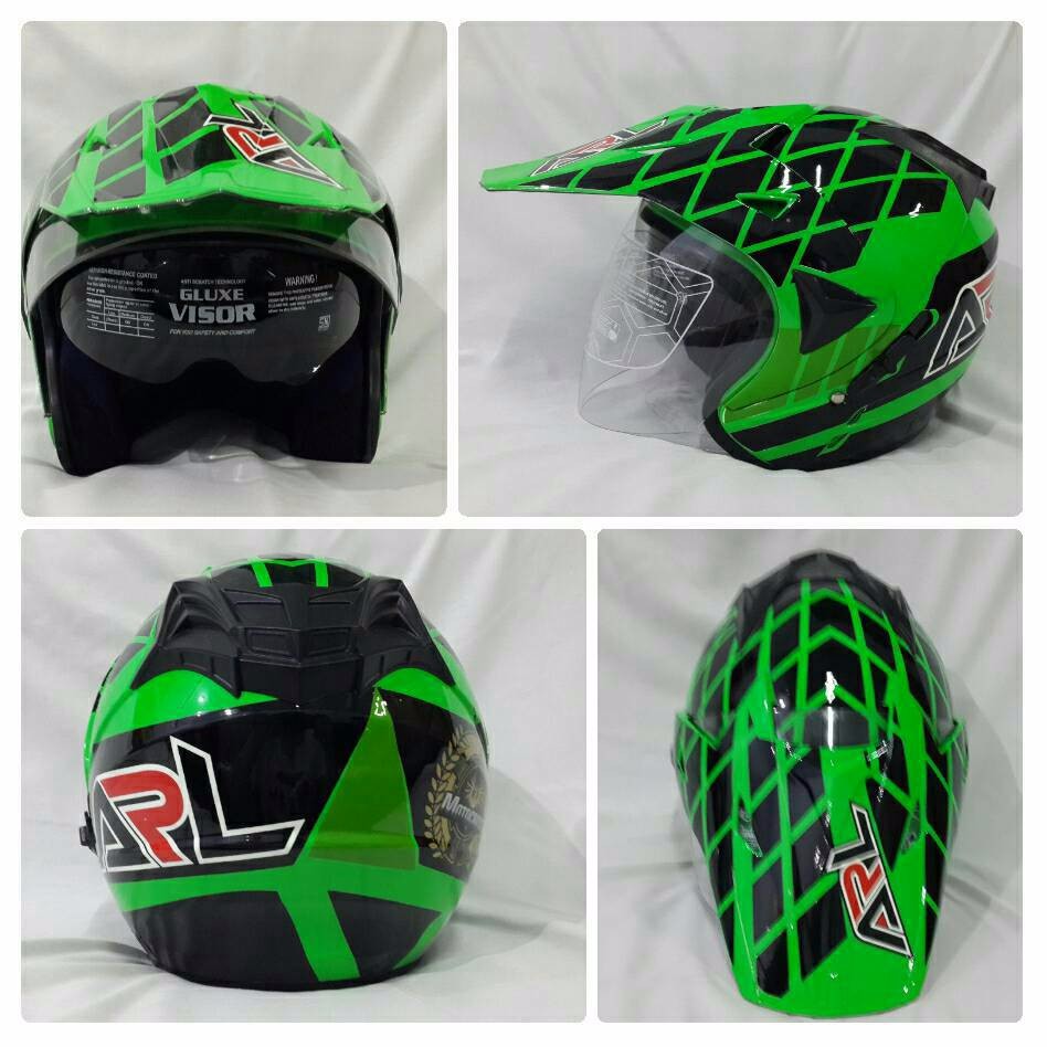Helm Semi Cross Half Face Double Visor Motocross Hijau.