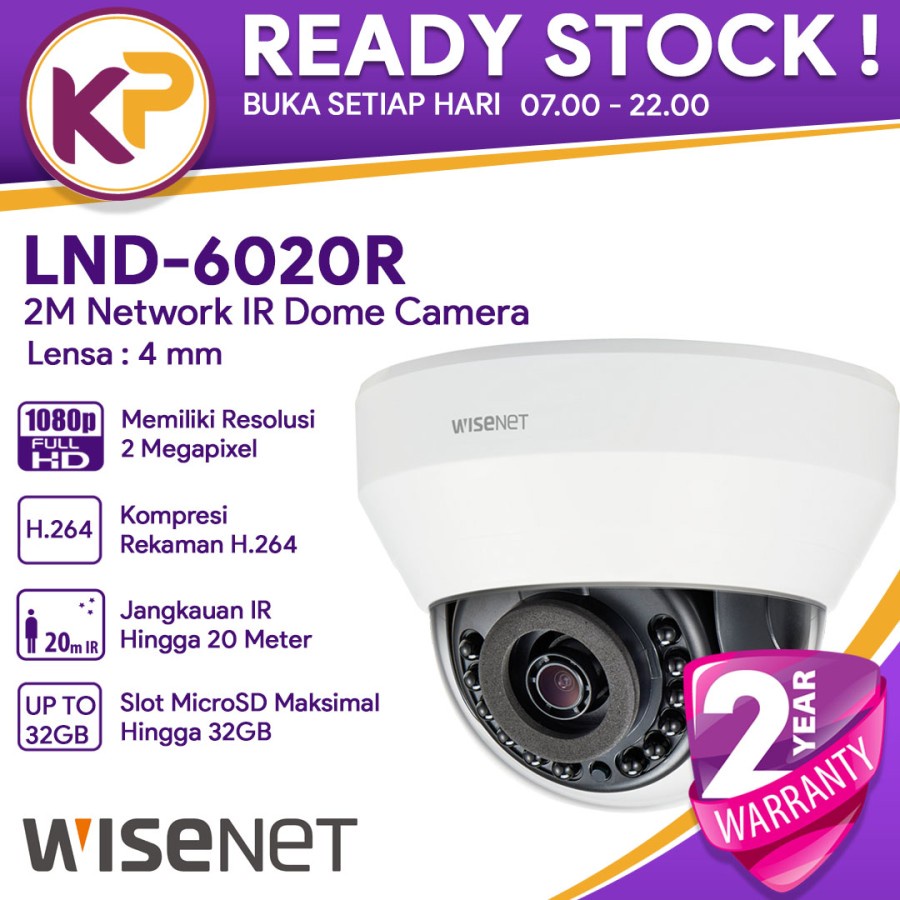 WISENET LND-6020R SAMSUNG 2MP H.264 IR DOME NETWORK CAMERA POE SUPPORT