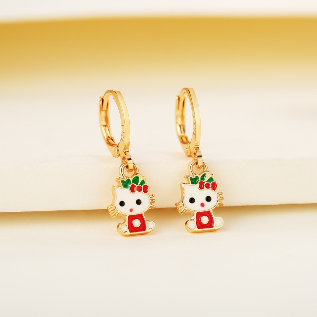 Y389【Pengiriman di tempat】Anting Anak Titanium Hello Kitty Anting Anak Lapis Emas 24k Perhiasan Anak Perempuan Anting