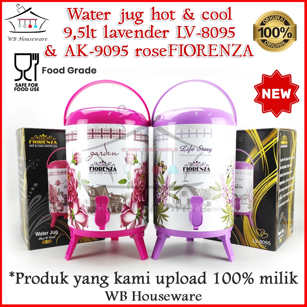 Termos air panas fiorenza / dispenser air 9.5liter motif rose lavender AK-8095 LV-8095 / water jug