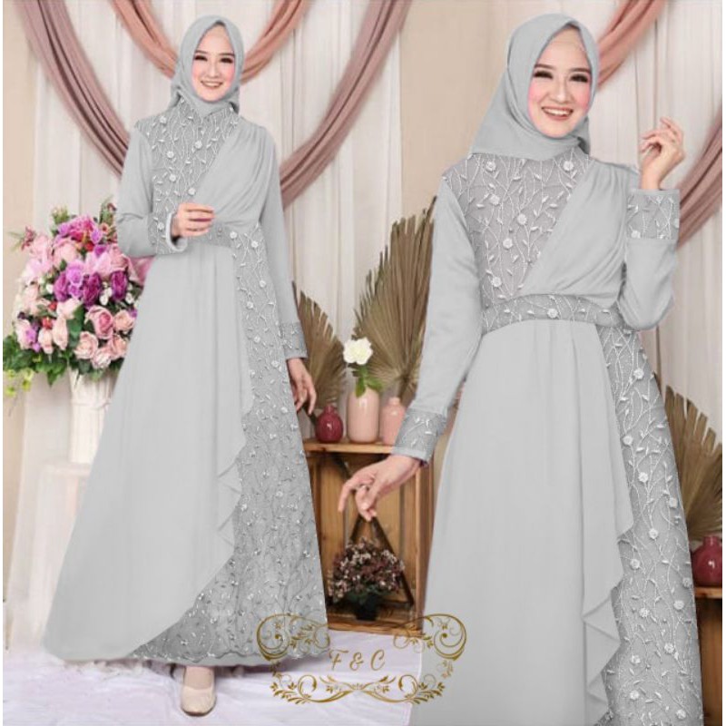 MAXY ZELINE MUTIARA, WOLLPEACH MOSCREPE TILE, GAMIS HIJAB MUSLIM, MAXY DRESS