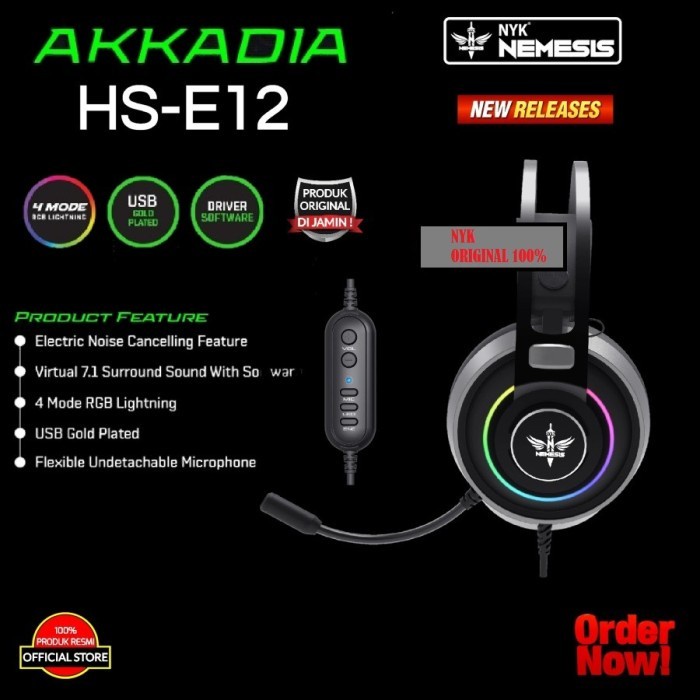 NYK AKKADIA HS E12 / HSE12 Headset Gaming 7.1 Surround With RGB