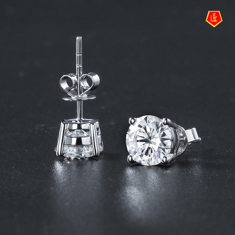 [Ready Stock]Pt950 Platinum Four-Claw Moissanite Earrings