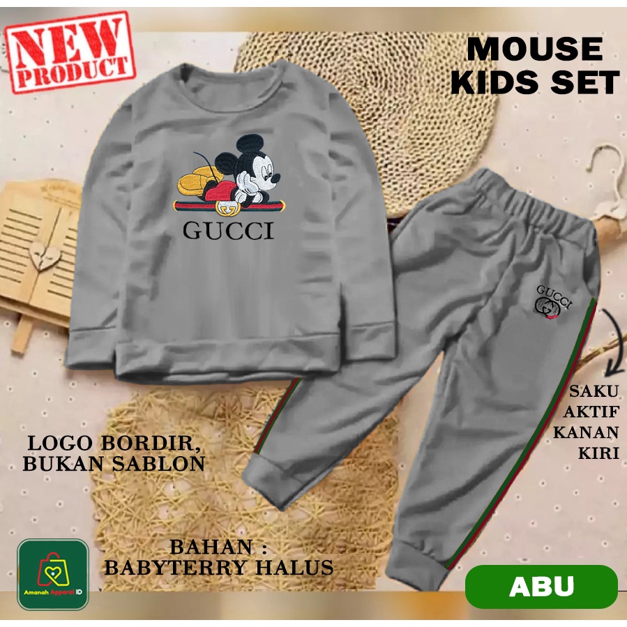 Baju Setelan Pakaian Olahraga Anak MOUSE KIDS Bordir Bahan Babyterry Premium Laki-Laki Perempuan Unisex / 21438