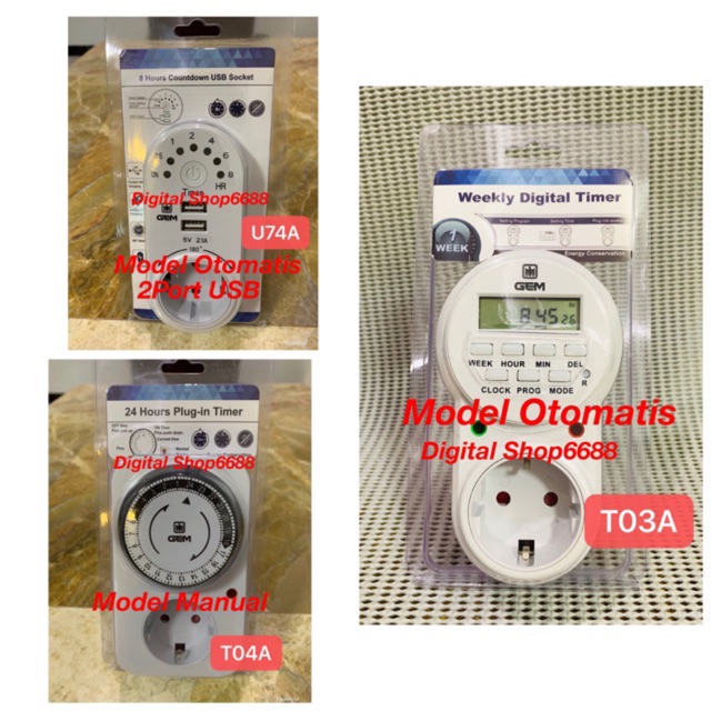 Timer Digital Stop Kontak Listrik Manual &amp; Otomatis &amp; Otomatis + 2 USB Port 2.1A