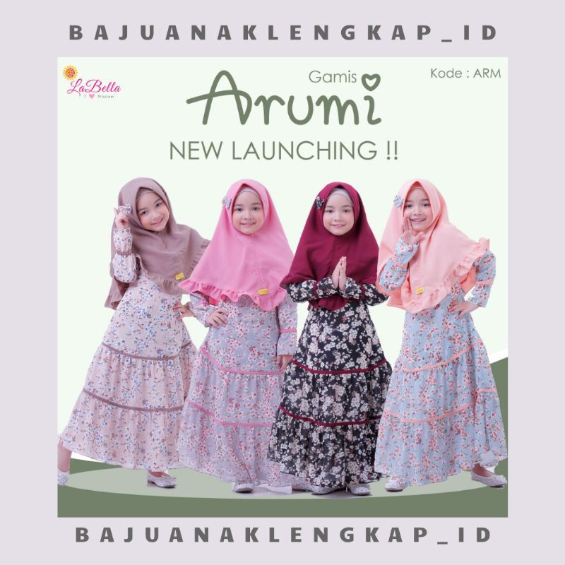 [ ARUMI ] By Labella Gamis syar'i baju muslim cantik simple bunga kecil fashion kids ready samarinda