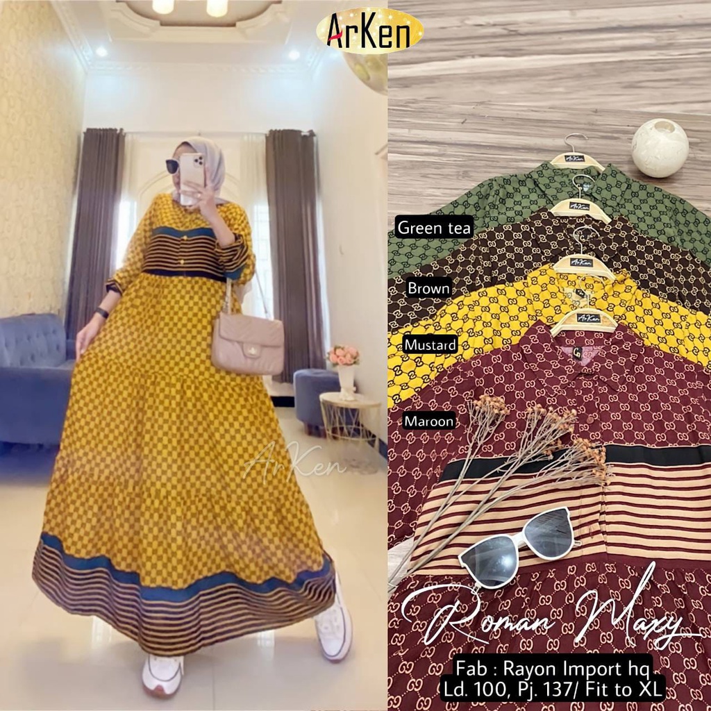 Roman Maxi Dress Arken Gamis Gucci Rayon Import