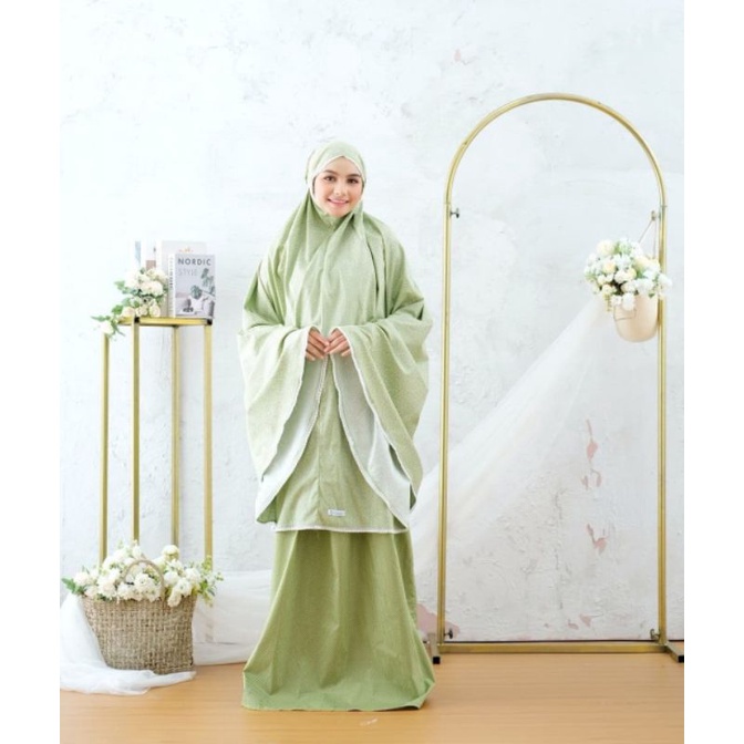 Mukena Katun Jepang Dewasa Adem Tanpa Karet di dahi Green Series
