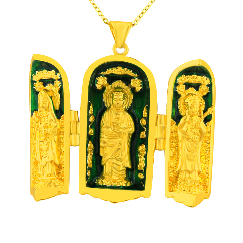 Kalung Emas Asli Kadar 375 Dengan Liontin Buddha Gaya Retro Untuk Pria