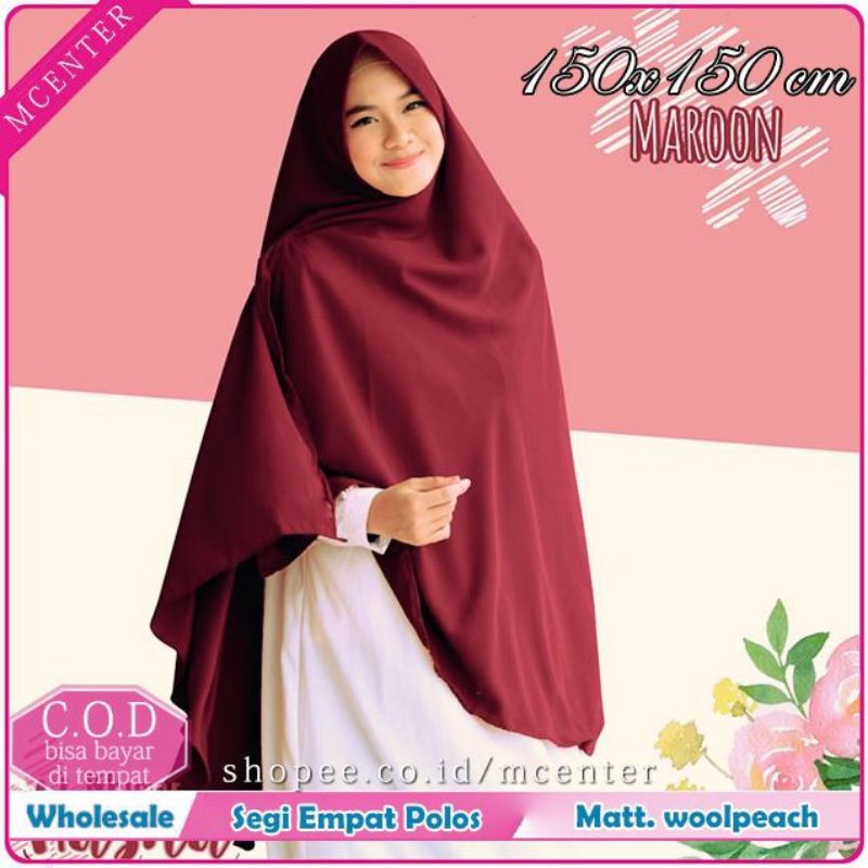 0Jilbab segi empat wolfis 150 X 150 / ukuran 130x130 jilbab jumbo wolfis / jilbab syari wol