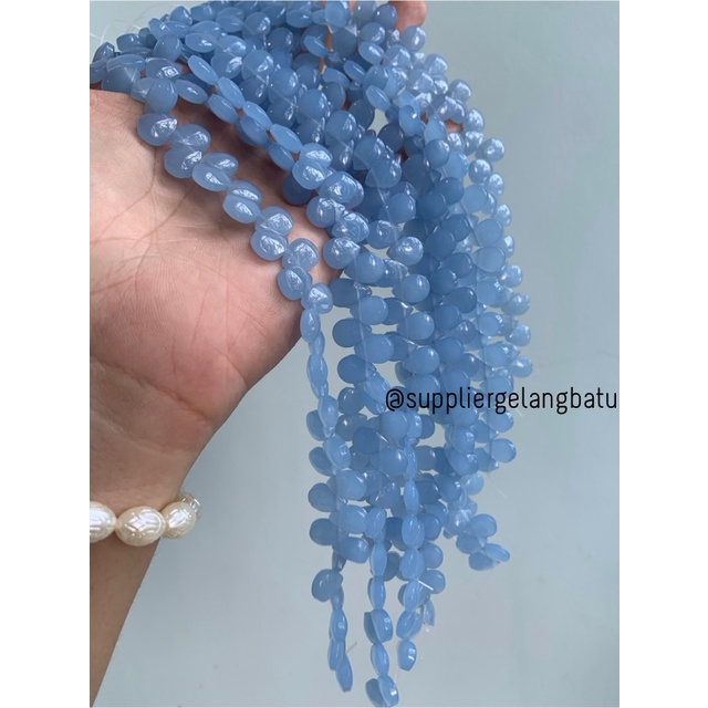 batu tetes air mata 10mm Cat Eye Biru tanpa jarong akik LUBANG SAMPING