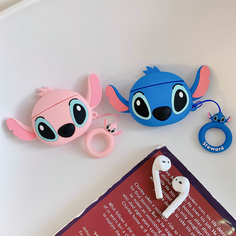 Casing Soft Case Silikon Motif Lilo Stitch 3d + Lanyard Untuk Airpods 1 / 2 / 1 / 2