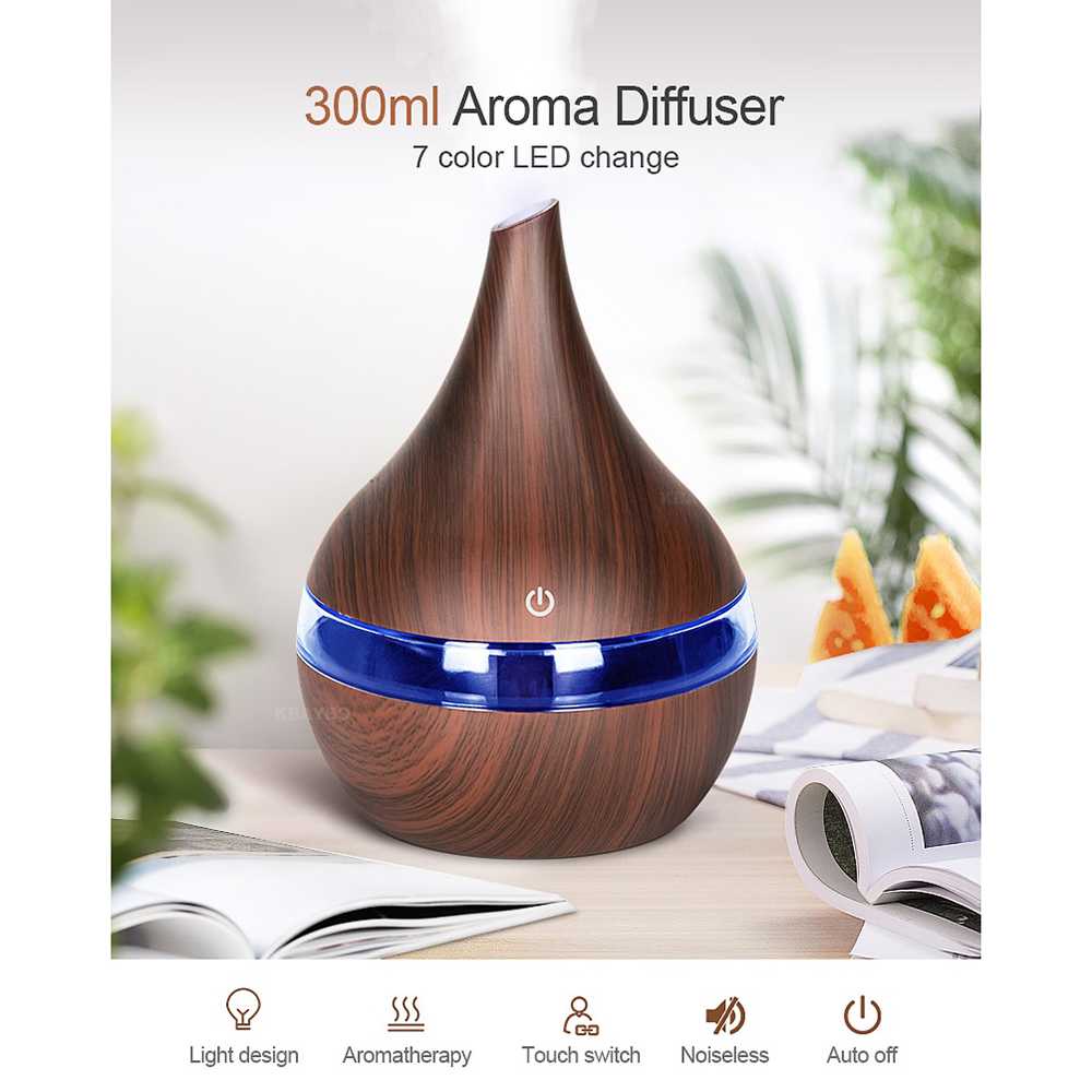 Air Humidifier Ultrasonic Wood Grain 300ml Taffware - Humi aK-H98