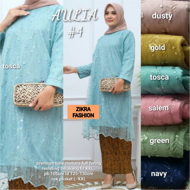 Aulia set kebaya atasan brokat brukat tile bordir mutiara rok batik plisket fit to jumbo xxl