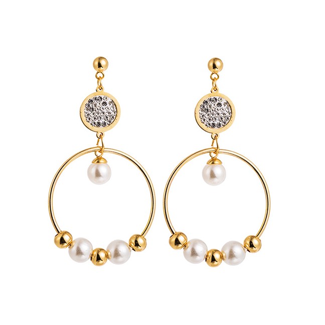 LRC Anting Tusuk Fashion Golden 14k Yellow Gold Earrings With Rhinestones D59926