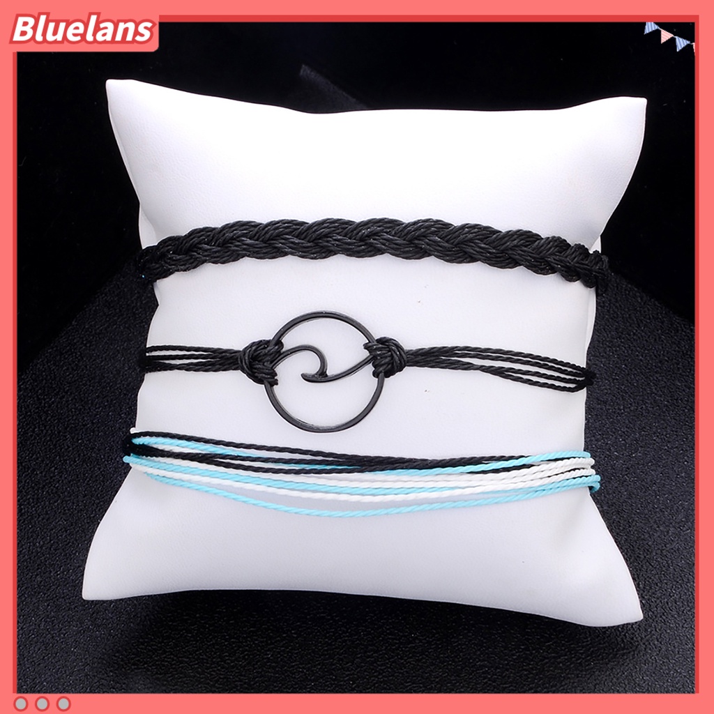 Bluelans 3Pcs Bracelet Multilayer Bohemia Rope Braided Wave Circle Wristband