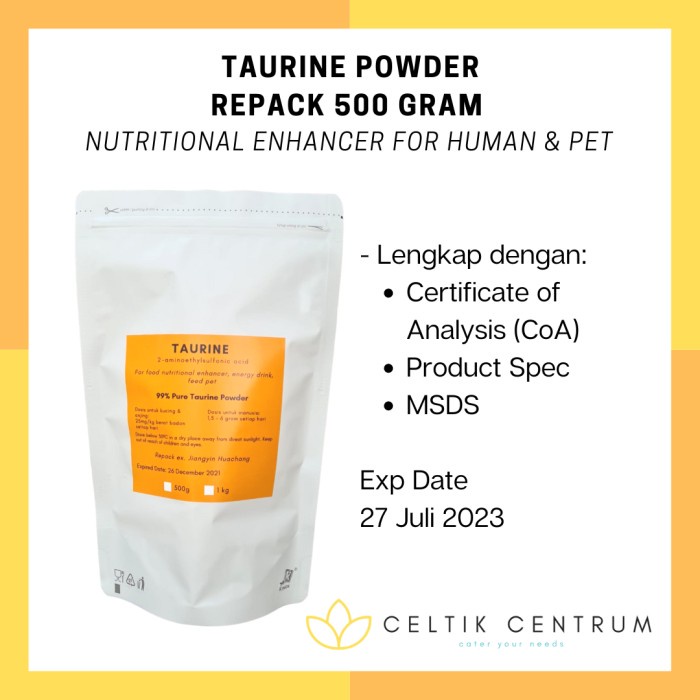 TERLARIS TAURINE POWDER 99% PURE - Repack 500 gram
