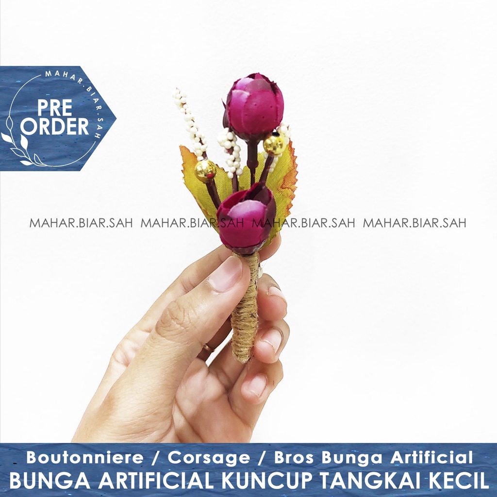 PO Corsage Bunga Artificial Mawar Kuncup Tangkai Kecil / korsase / pin / bros / boutteniere / bros jas