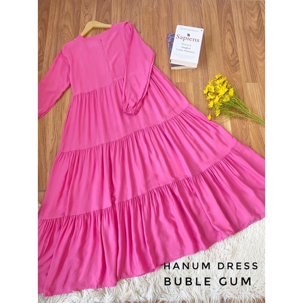 Hanum dress premium / dress polos / dress busui / gamis busui / dress rayon twill / dress hitam polos / BISACOD-BUBLEGUM