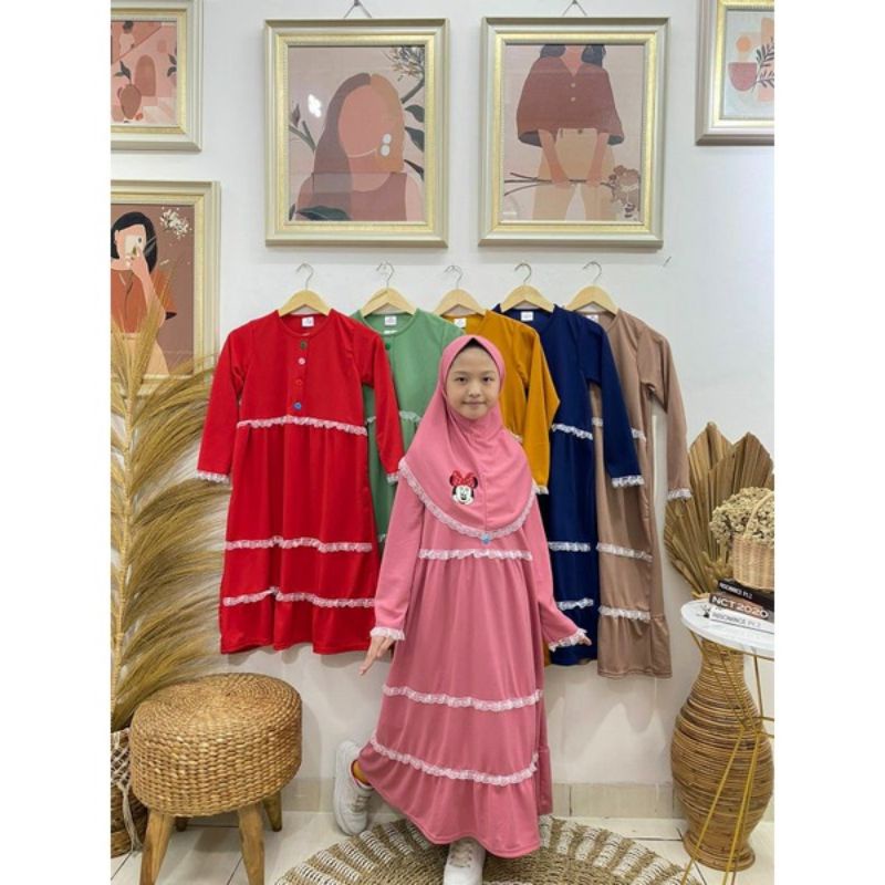 GAMIS ANAK 3-9 TAHUN , GAMIS ANAK KARAKTER MICKEY MOUSE , PAKAIAN MUSLIM ANAK, SETELAN GAMIS + HIJAB