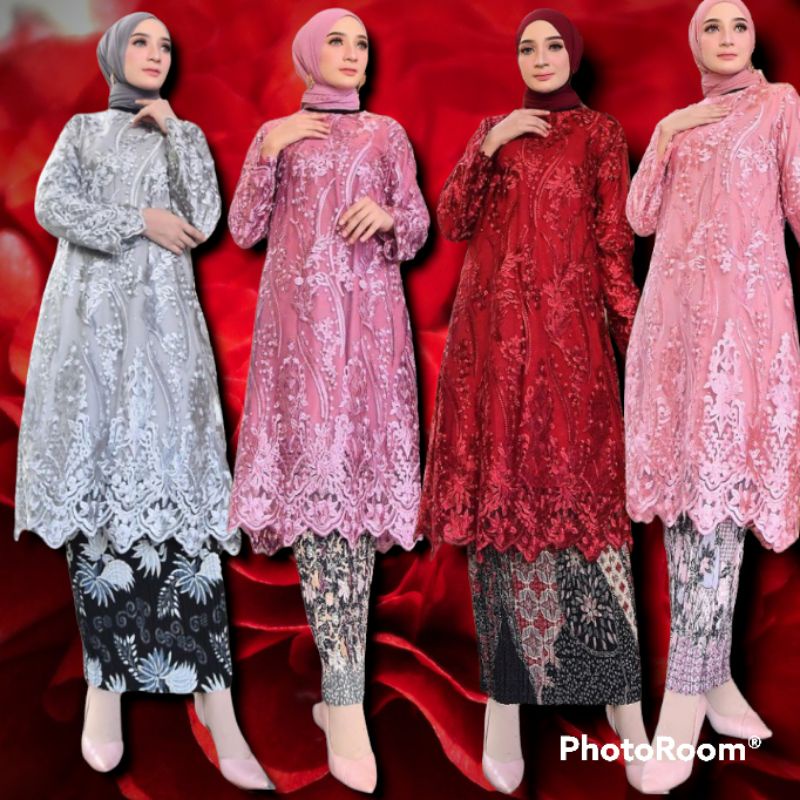 kebaya tunik setelan rok plisket batik wisuda pesta