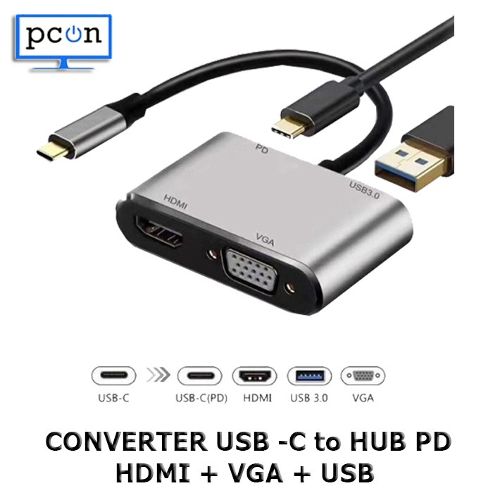 4 IN 1 USB C Type-C To HDTVI Adapter Travel 4K VGA USB 3.0