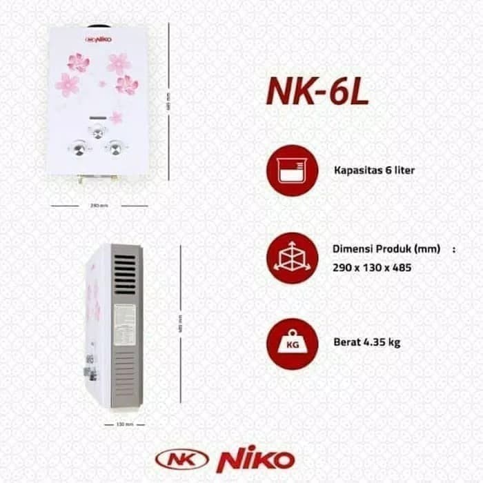 NIKO Gas Water Heater 6 Liter Pemanas Air NK 6LN 6L Warna Putih