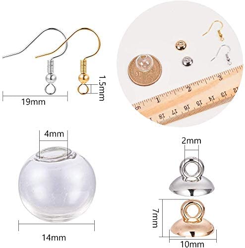 Benecreat14~100pcs 11~ 16mm Mini Kosong Bening Bola Dunia Kaca Botol Wish Glass Ball 40pcs Bail Cap Dan Kait Anting Untuk DIY Liontin Charms Stud Earring Making