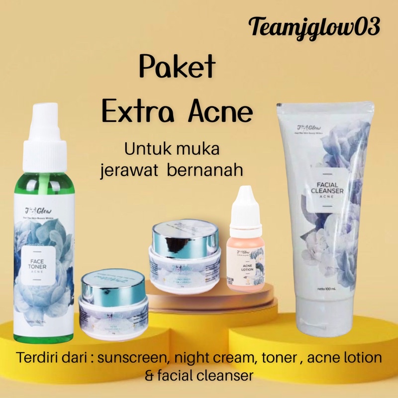 JGLOW SKINCARE EXTRA ACNE PERAWATAN MUKA JERAWAT 5pc