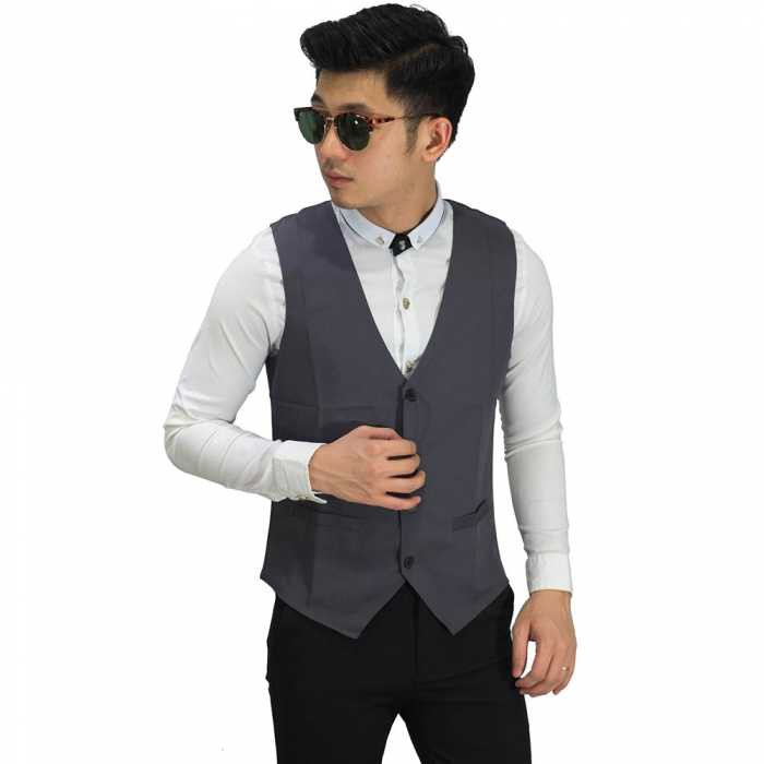 Rompi Vest Pria Setelan Jas Formal Basic Polos Abu Tua