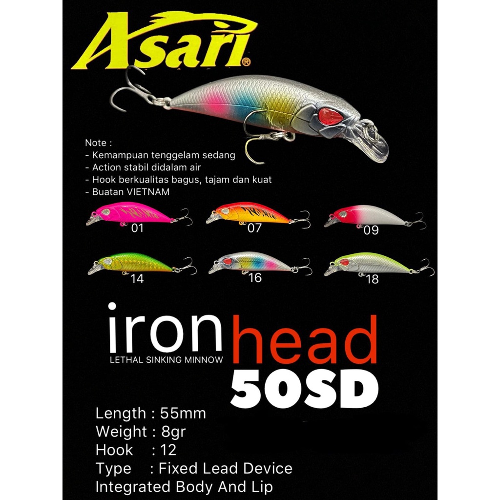 Lure ASARI IRON HEAD 50SD (5.5cm / 8gram) SINKING