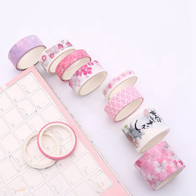 10Pcs Set Pita Perekat dengan Gambar Motif  Hati dan 