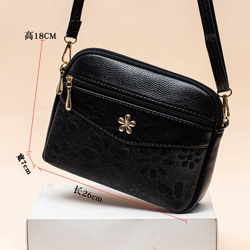 TAS SELEMPANG WANITA HITAM ZIGANA TA263B5 KULIT MOTIF BUNGA KECIL SLING BAG KOREA MURAH IMPORT ABG