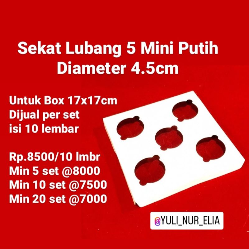 

Sekat lubang 5 MINI putih diameter 4.5cm utk box 17x17cm dijual 1 set isi 10 lembar