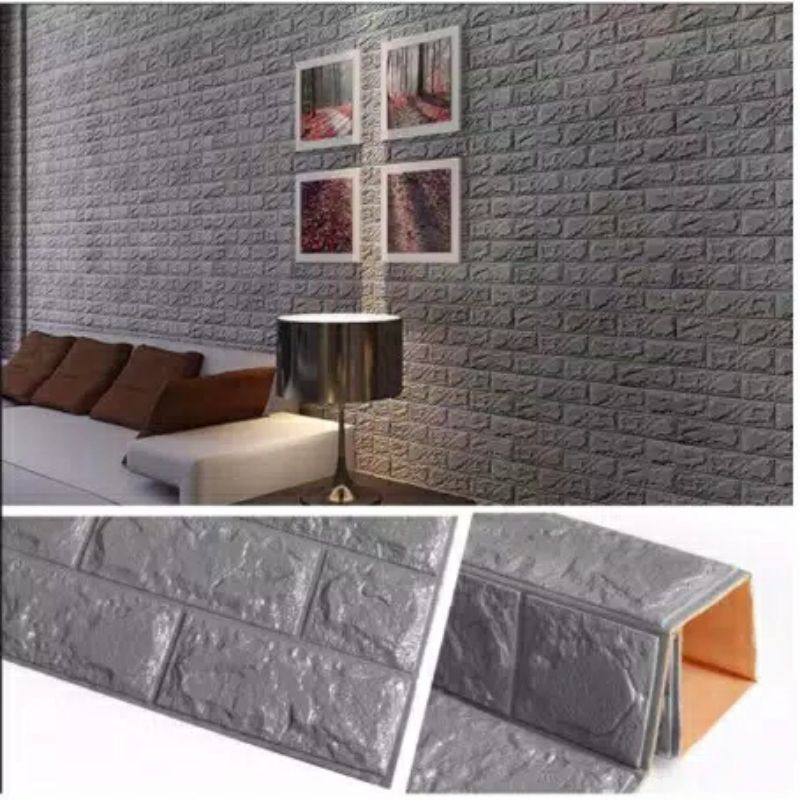 WALLPAPER DINDING EMBOSS 3D FOAM BATU BATA PUTIH DAN WARNA LAINNYA.ADA 8 WARNA.