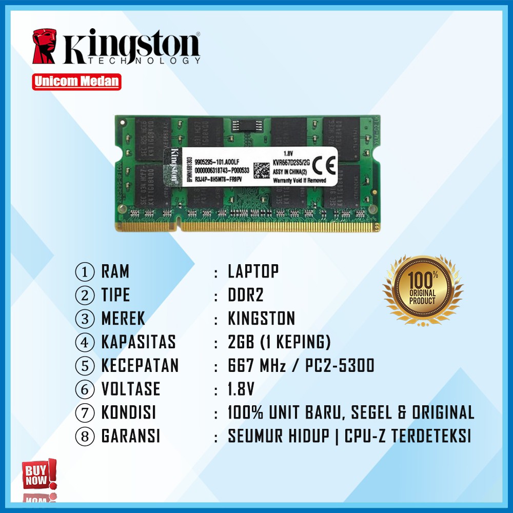 RAM LAPTOP DDR2 2GB 667MHZ KINGSTON