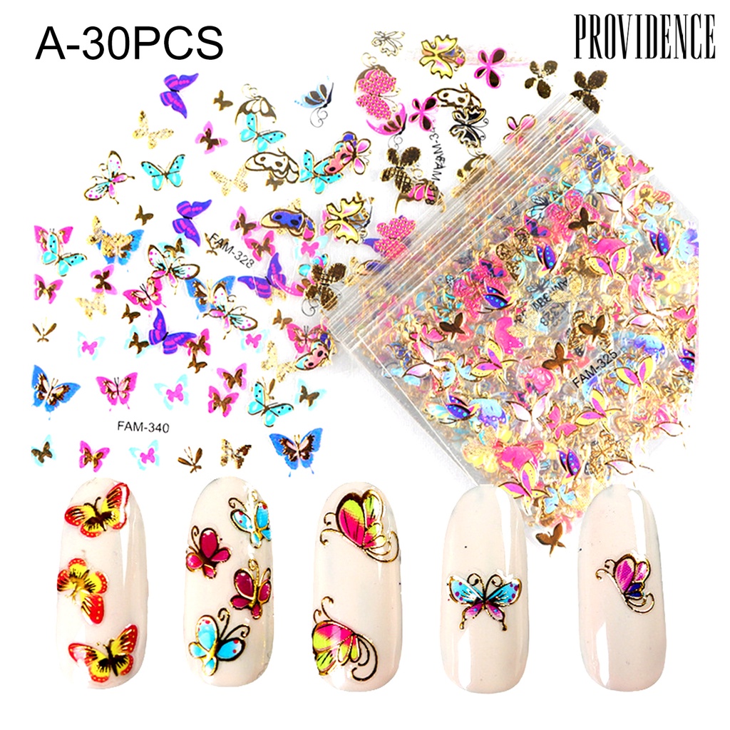 Providence 30Pcs/Set Nail Stamping Decals Easy to Stick Back Glue 3D Colorful Butterfly Design Nail Foil Sticker for Manicure