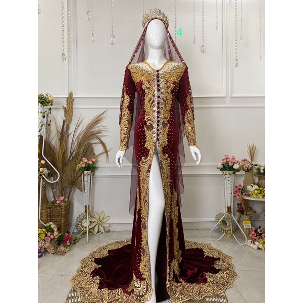 BAJU PENGANTIN ADAT JAWA/MINANG//GAUN PENGATIN BELUDRU BEREKOR