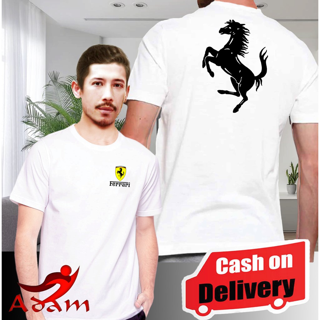 Baju Kaos Pria / Wanita T-Shirt Distro Atasan Ferrari Gambar Delapan Belakang