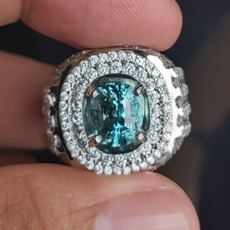 Cincin pria Natural blue zircon 4crat up memo GRI luster kayak berlian