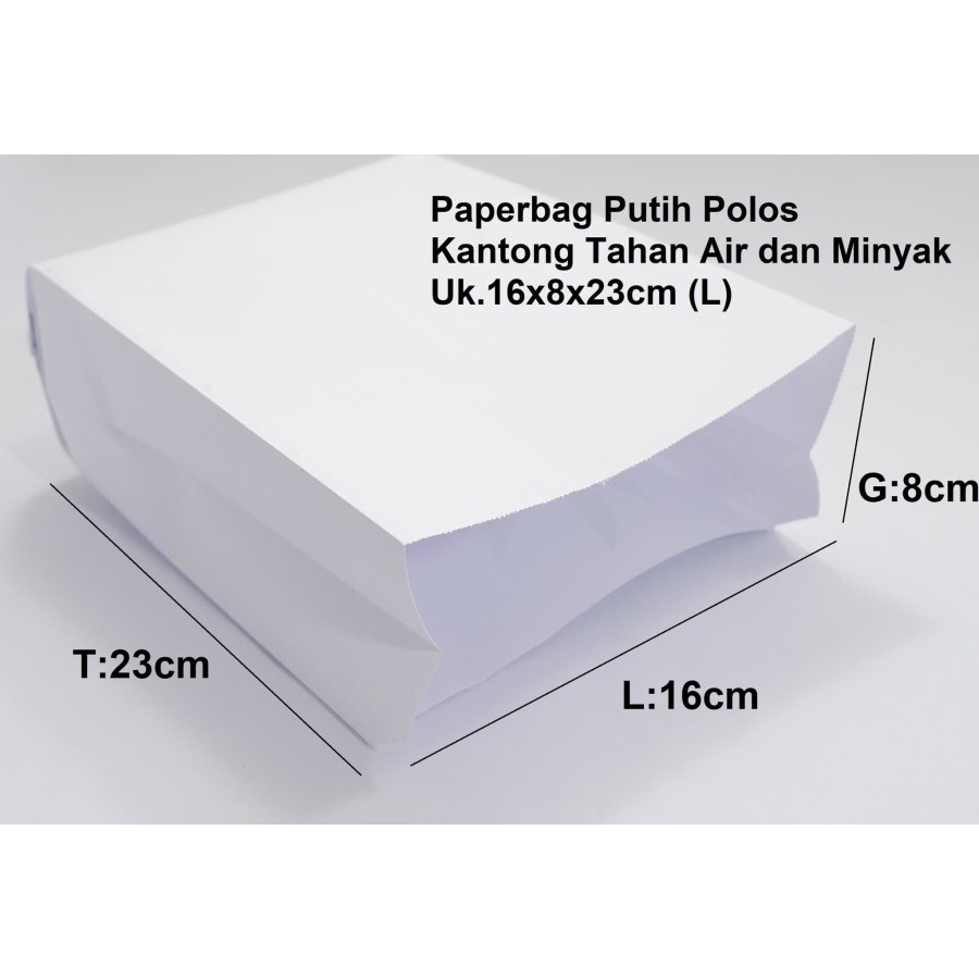 

Kantong Kertas Makanan Tahan Air Minyak Putih 16x8x23 (L) Food Packaging Bungkus Kebab Kue Roti