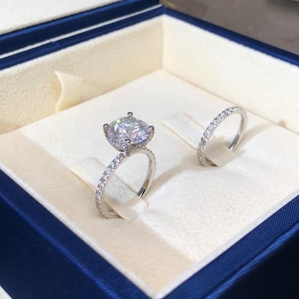 2pcs / Set Cincin Sterling Silver 925 Dengan Cubic Zirconia Untuk Wanita