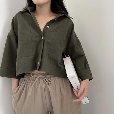 Kemeja Crop Linen oversize Kemeja Shirt Linen Outer Crop Linen