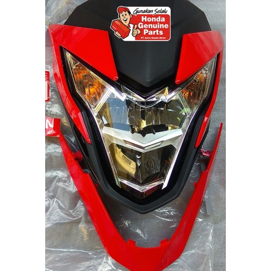 COVER BATOK KEPALA LAMPU DEPAN SONIC 150 SET WARNA MERAH+CLIP DAN KANCING 100%ORIGINAL AHM