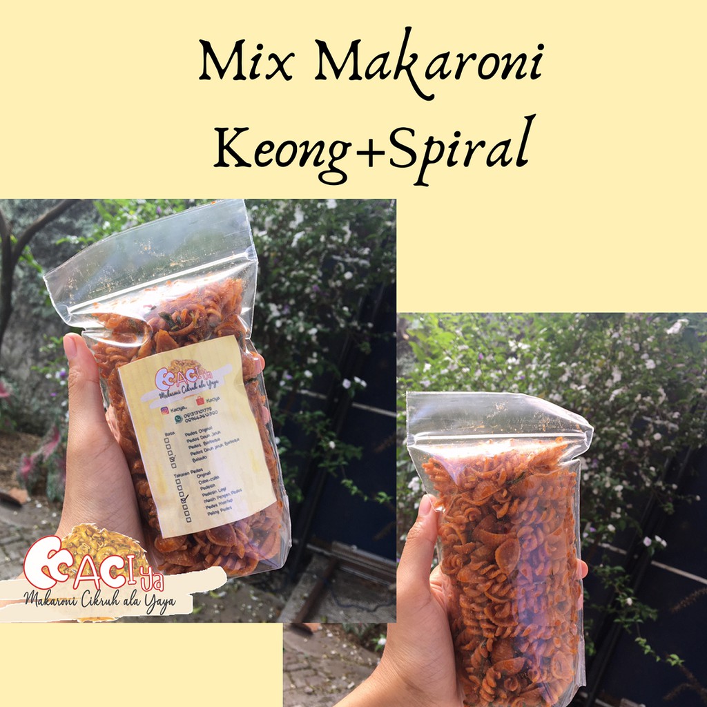 

Makaroni Cikruh(kaciya) Makaroni Mix Keong+Spiral 100gr aneka rasa dan takaran pedas custom