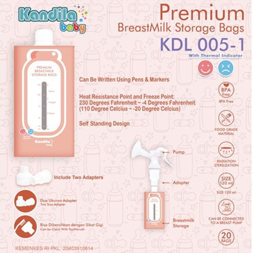 Kandila Baby Premium Breastmilk Storage Bag KDL005-1 Pink 120ml 20pcs with Pump