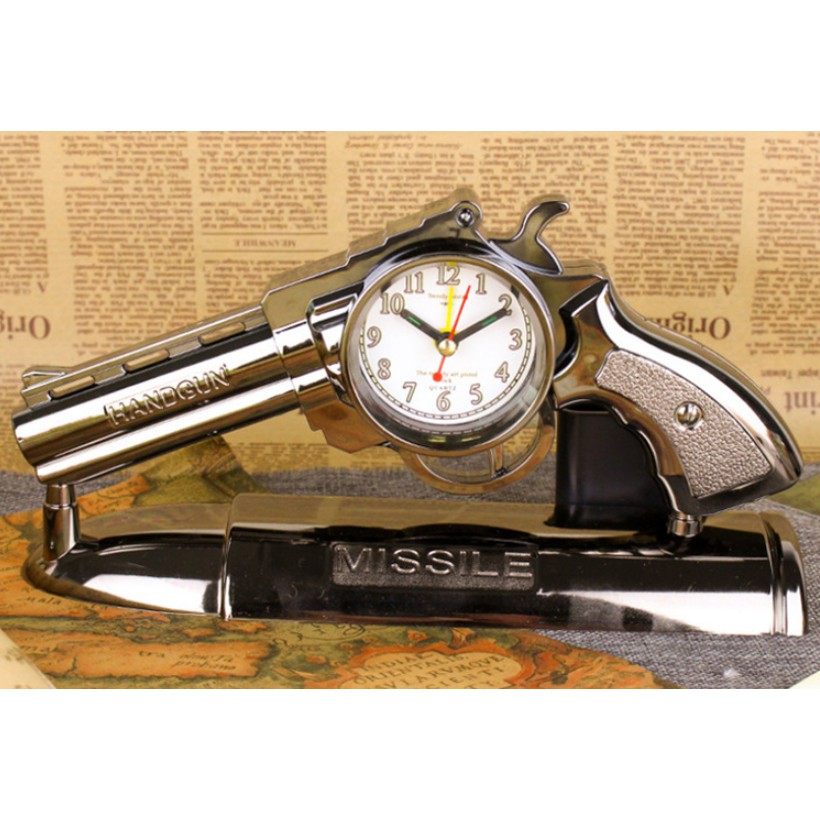 Jam Waker Bentuk PISTOL GUN TEMBAK / Jam Weker Bentuk PISTOL Unik / Jam Beker Motif PISTOL Elegan