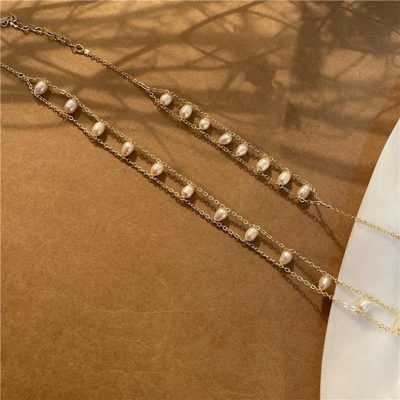 Kalung Rantai Klavikula Hias Mutiara Ganda Untuk Wanita