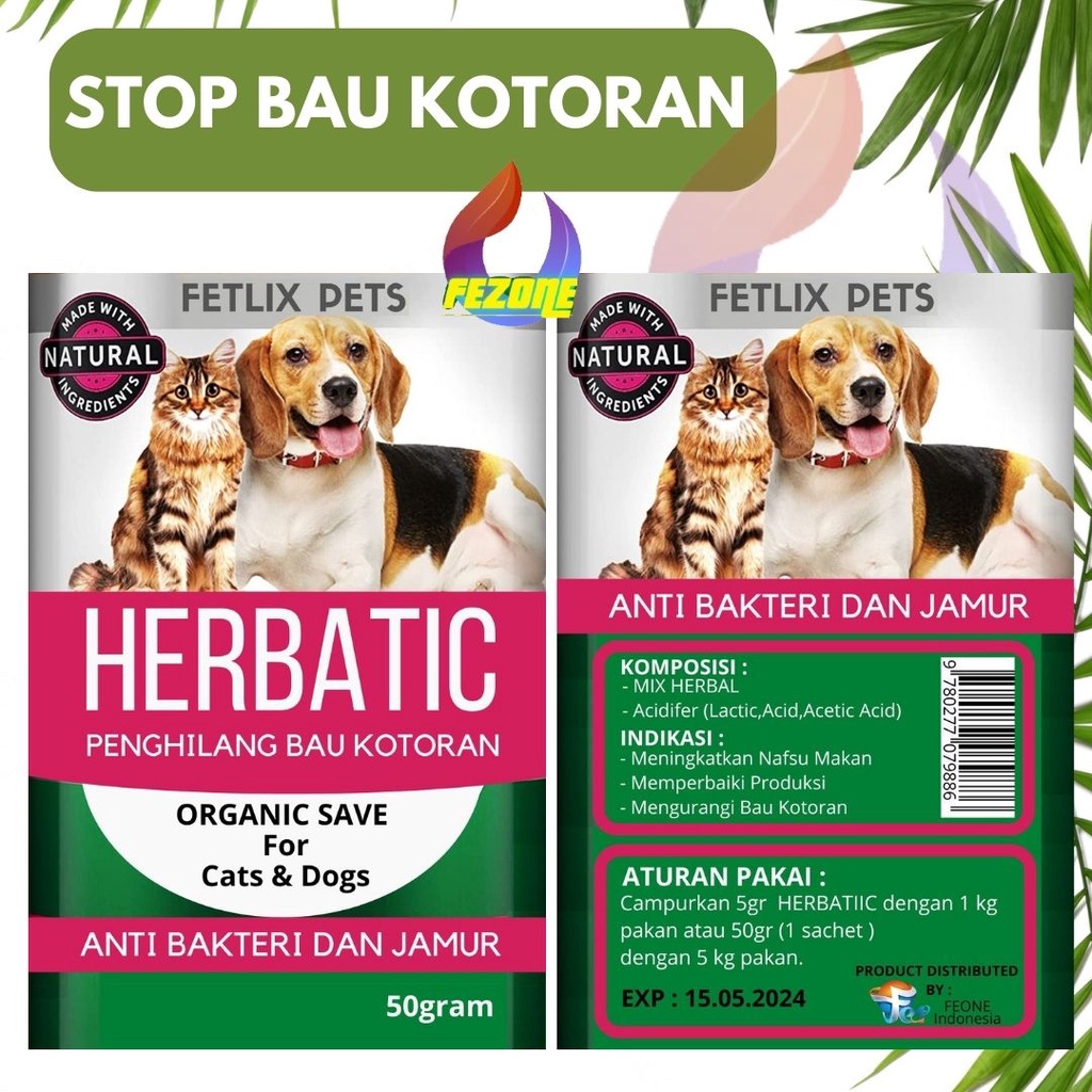 HERBATIC Serbuk Penghilang Bau Pup Kotoran Dicampurkan Pakan Makanan Kucing 50gram FEZONE