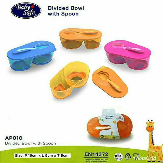 Divided Bowl with Spoon Baby Safe Mangkok Makan Bayi Dengan 2 Bagian